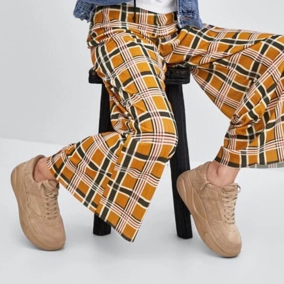 EU 38 Women's 7.5 Zara Platform Sneakers Shoes Beige Suede 2.5 Inch Heel Y2K - Picture 1 of 12